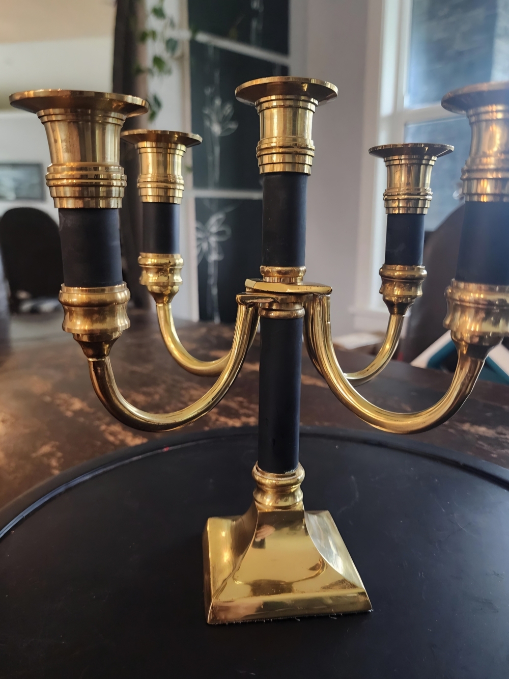 Vintage Brass 5-Arm Candelabra Black Gold Hollywood Regency Century